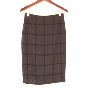 Below the knee, plaid pencil skirt